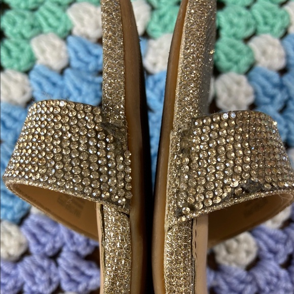 Copper Key Waltz Gold Rhinestone Glitter Shimmer Bedazzled Strappy Sandals Heels - Picture 10 of 15